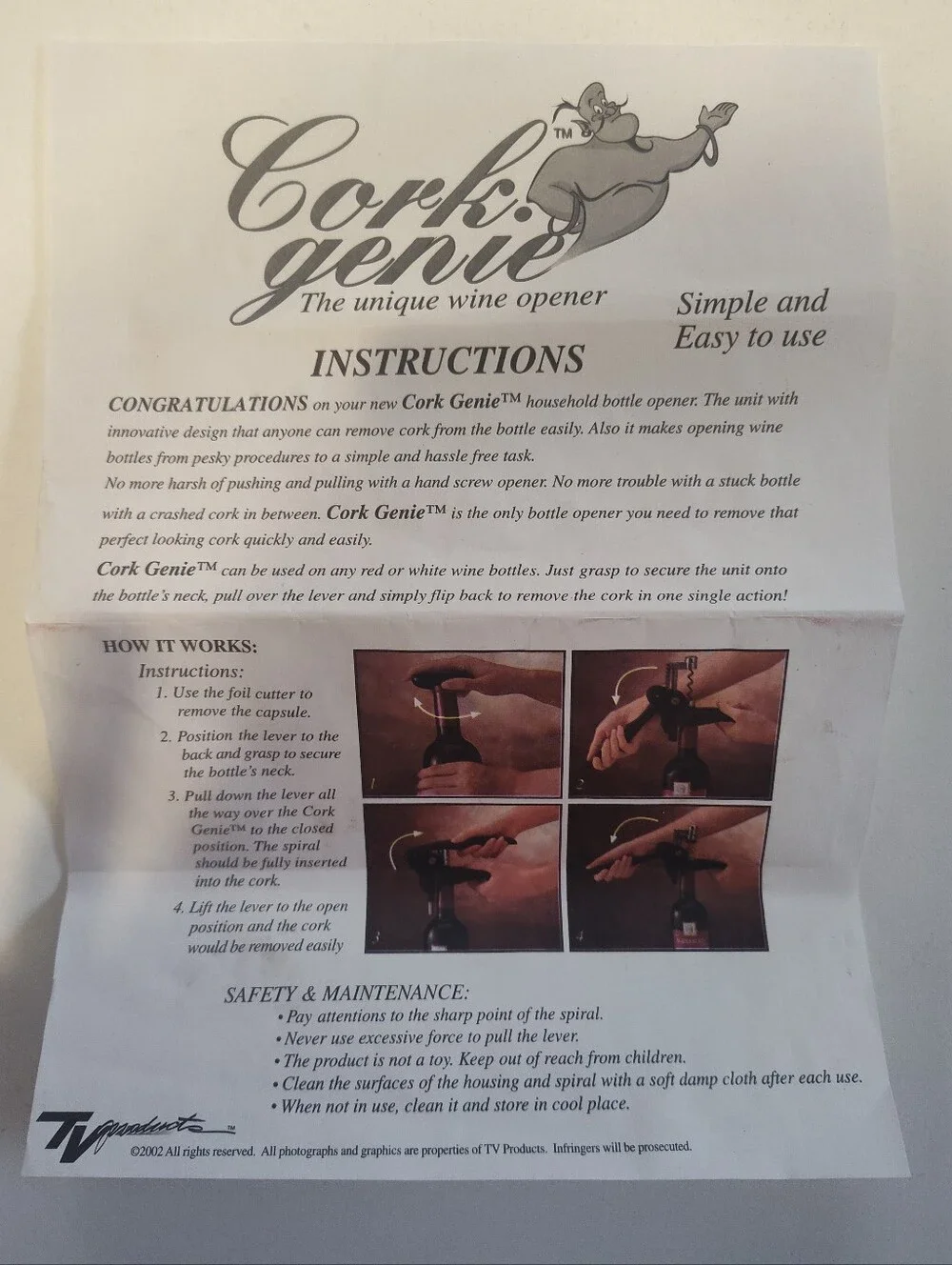 Cork Genie Wine Opener NWT